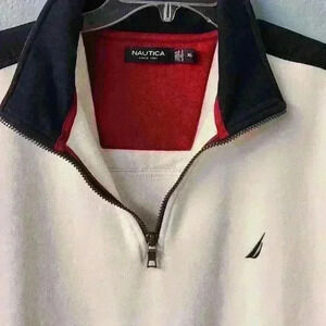 Nautica red white and blue fleece 1/4 zip pull over with pocket size xl